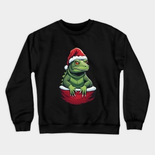 Lizard in santa hat christmas pocket design Crewneck Sweatshirt